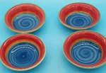 (4) Royal Norfolk Mambo Striped Blue Center Stoneware Cereal/soup 7.5 Bowls. Fixed Price $36.81.
