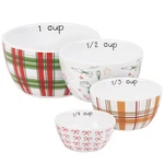 Set Of 4 Ceramic Measuring Cups, Christmas Plaid Baking Primitives By Kathy New. Fixed Price $16.99.