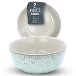 Stoneware Cereal Bowls Set Pcs 27 Oz Light Beige & Blue Large Soup Past.... Fixed Price $38.45.