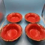 Set Of 4 Bizzirri BIZ12 Small Ceramic Bowls. Red With Gold Scrolling.. Fixed Price $60.00.