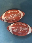 Clay Art Set Of 2 Football "touchdown" Ceramic Dip/candy Bowls. Fixed Price $14.99.
