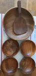 Crate & Barrel Acacia Wood Set Of 4 Salad / Soup Bowls Large Paddle. Fixed Price $38.00.