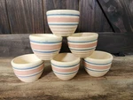 Vintage Mccoy Ovenware Small Pink And Blue Striped Finger Bowl Set 6 Usa E-14. Fixed Price $110.00.