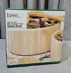New Lipper International 10 X 5 Beechwood Salad Bowl 340/3 W/ Servers. Fixed Price $35.00.