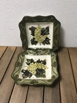 Tabletops Unlimited Merlot 10" Square Shallow Soup Bowls SET/2 Green Rim Nwot. Fixed Price $35.00.