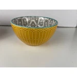 Pfaltzgraff Everyday Yellow Geometric Embossed Teal Grey Ceramic Bowls Set Of 2. Fixed Price $18.00.
