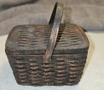 Miniature Antique Finish Wooden Basket Woven Rectangle With Lid & Handle Small. Fixed Price $12.99.