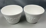 Set Of Two Crate & Barrel Small Popcorn Bowls Ceramic White Embossed Movie Night. Fixed Price $22.99.