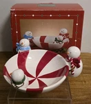 Sonoma Peppermint Lane 8.5" Candy Dish Bowl Snowman Red St. Nicholas Square New. Fixed Price $29.97.