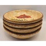 Hand Painted Bowls 9.5" Stoneware 4 Pasta Fleur Poppies Tre Sorelle. Fixed Price $52.00.