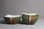 3 Gibson Elite Square Soup/cereal Bowls In The Regent Classic Green Pattern. Fixed Price $18.00.