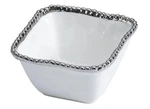 Pampa Bay Salerno Square Snack Bowl, White & Silver (CER-2251-W). Fixed Price $25.00.