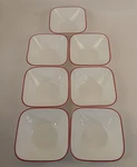 Corelle Vitrelle Square White W/red Rim Soup Cereal Bowl Set Of 7. Fixed Price $21.95.