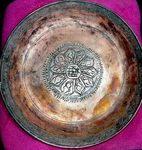 Antique 19THC Middle Eastern Tinned Copper Bowl Plate Hand Hammered Verdigris. Fixed Price $295.00.
