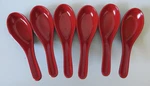 Lot 6 Japanese Style Melamine Red & Black Soup Spoons Pieces. Fixed Price $12.99.