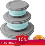 3-PIECE Foldable Camping Set, Portable Silicone With Lids. Fixed Price $12.59.