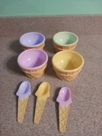 Waffle Cone Ice Cream Bowl Set With Spoons Vtg Summer Entertaining Dessert. Fixed Price $12.99.