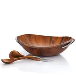 Nambe Braid Salad Bowl Servers 3-PIECE Set Large Wooden Serving For Caesar. Fixed Price $278.50.
