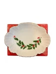 1986 Macys All The Trimmings Holly Oval Bon Christmas Holiday Candy Dish. Fixed Price $10.00.