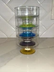 Set 4 Desert Sorbet Glass Cups Stem Foot Blue Green Yellow Purple Mcm. Fixed Price $35.00.