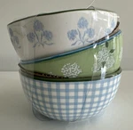 3 - Prima Design Spring Hydrangea & Gingham Ceramic Cereal Soup Bowl Set 5" New!. Fixed Price $24.99.