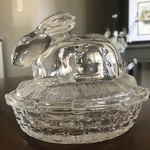 Williams & Sonoma Clear Glass Bunny Basket Lid Candy Dish. Fixed Price $16.75.