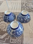 Set Of Three Blue And White Japanese Rice Bowls. Fixed Price $13.00.