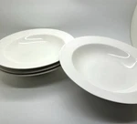 Set 4 Dowan White Porcelain Lg. Shallow 9.5 Wide Soup/pasta Bowls. Fixed Price $29.99.