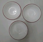 Set Of Corelle Bandhani White With Red Rim Cereal Bowls 6 1/4 E-3. Fixed Price $14.30.
