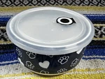 Ciroa Must Haves Blue Fine Porcelain Microwave Bowl W/vented Lid Dog Paws Hearts. Fixed Price $29.99.