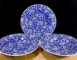 3 Queens Blue Calico Large Rimmed Soup Bowls Floral Chintz 9. Fixed Price $38.00.
