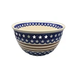 Polish Pottery Mixing Bowl Qt. Zaklady Boleslawiec Stripes & Stars 10"X5.75". Fixed Price $79.00.