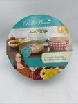 New Pioneer Woman 3 Piece Floral Check Ceramic Lidded Bowl Set - Nesting,country. Fixed Price $75.00.