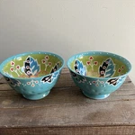 2 Yokohama Studio Japan 6" Rice Soup Noodle Bowls Hand Painted & Embossed Dots. Fixed Price $24.00.