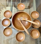 13-PC Vintage Black Walnut / Teak Wood Salad Set Serving Bowls, Fork. Fixed Price $46.50.