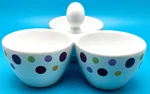 Pampered Chef 3 Compartment Dip Dish Ceramic Simple Additions White Polka Dots. Fixed Price $12.00.