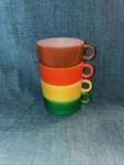 Glasbake J-2711 Bowl Set Of 4 Orange, Yellow, Green, Brown. Fixed Price $55.00.
