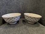 Set 2 Vintage Japanese Asanoha Star Rice Bowls Blue White Made 6X3. Fixed Price $44.99.