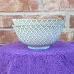 Certified International Porcelain Serving Bowl Blue Yellow Geometric Pattern. Fixed Price $19.00.
