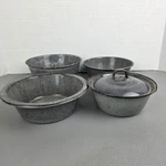 Vintage Gray Speckled Enamelware Bowls Set Of 4 Granite Farmhouse Decor. Fixed Price $24.99.
