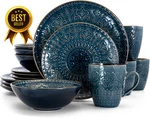 16 Piece Stoneware Dinnerware Set Sea Blue Round Plates Bowls Service For 4. Fixed Price $75.99.