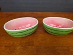 Two Ceramic Oval Watermelon Fruit Bowls 6 X 4 Inch, Green, Pink. Fixed Price $13.99.