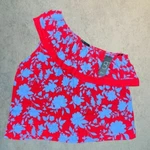 Gibson One Shoulder Womens Size 1X Red Floral Slim Ruffle Top Summer Vacation. Fixed Price $19.39.