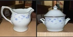 New Nos Unused Vintage Premiere Blue Dawn 113 1950'S Sugar Bowl & Creamer Set. Fixed Price $39.95.