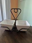 Pampered Chef Simple Additions White Square Condiment Bowls W/caddy. Fixed Price $12.00.