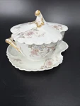 Haviland & Co. Limoges Porcelain Covered Bowl Attached Underplate Schleiger 86A. Fixed Price $165.00.