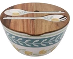 Better Homes & Gardens Melamine Floral Salad Bowl Utensils Wooden Lid. Fixed Price $60.00.
