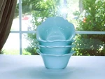 Nicole Miller Home NMH8 Aqua Bowls Set Of 4 Discontinued-scalloped Edge-euc. Fixed Price $89.99.