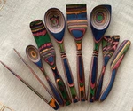 New! Island Bamboo 8-PIECE Set Pakkawood Kitchen Utensils In Blue-green Stripe. Fixed Price $32.99.