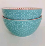2 Pfaltzgraff Pad Print Textured Cereal Soup Bowl Turquoise Dots New. Fixed Price $49.00.